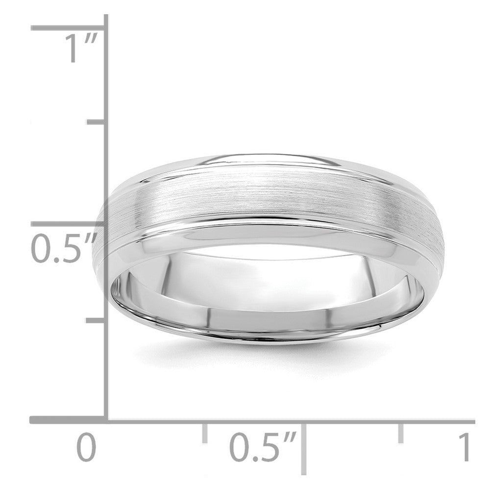 14k White Gold 6mm Heavyweight Comfort Fit Brushed Satin Line Edge Wedding Band Size 13.5 - View 3