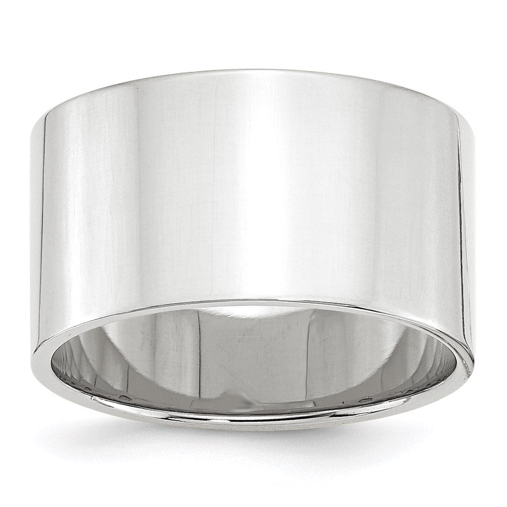 14k White Gold 12mm Lightweight Flat Wedding Band Size 7.5
