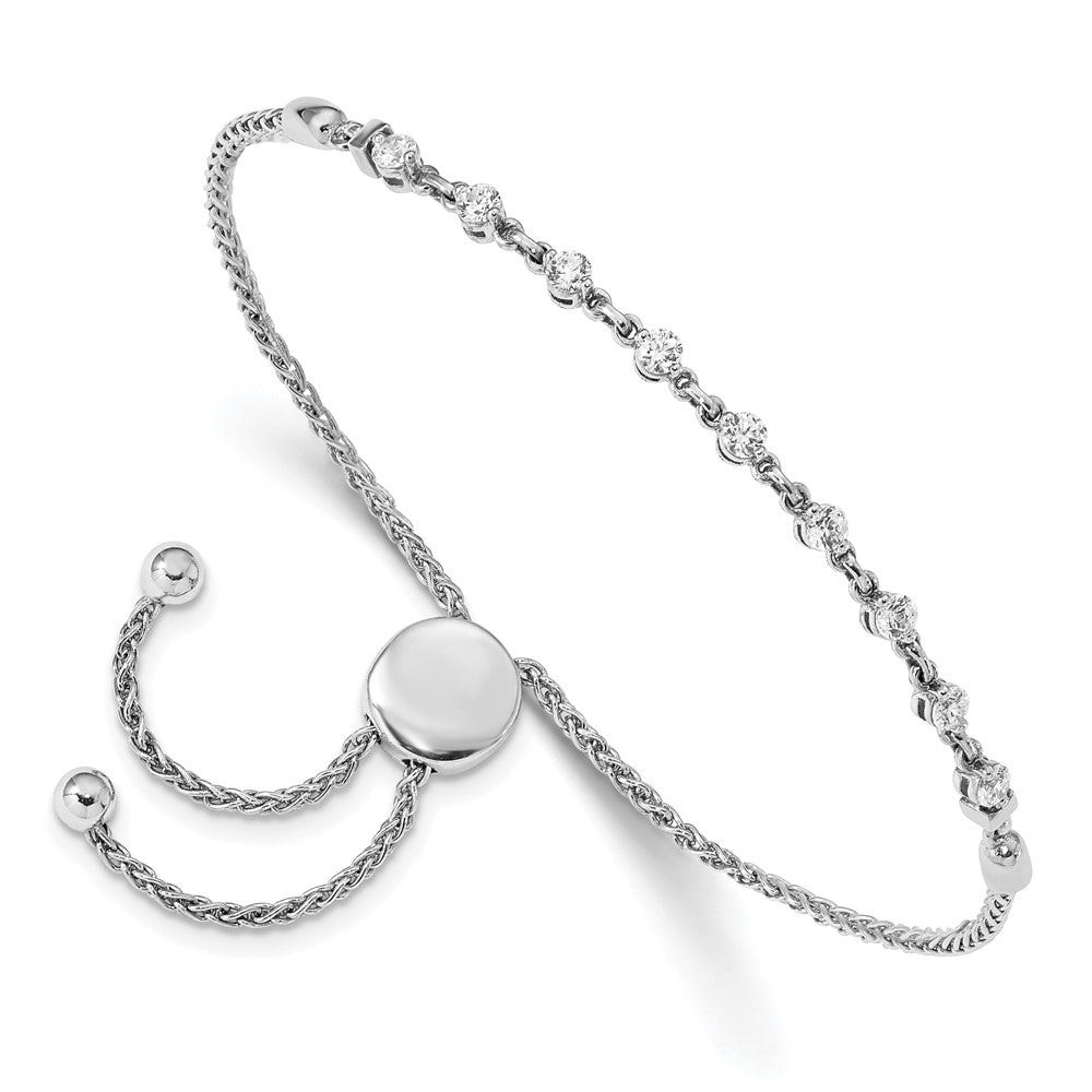14k White Gold Polished Complete 1/2 carat AAA Diamond Adjustable Bracelet - View 1