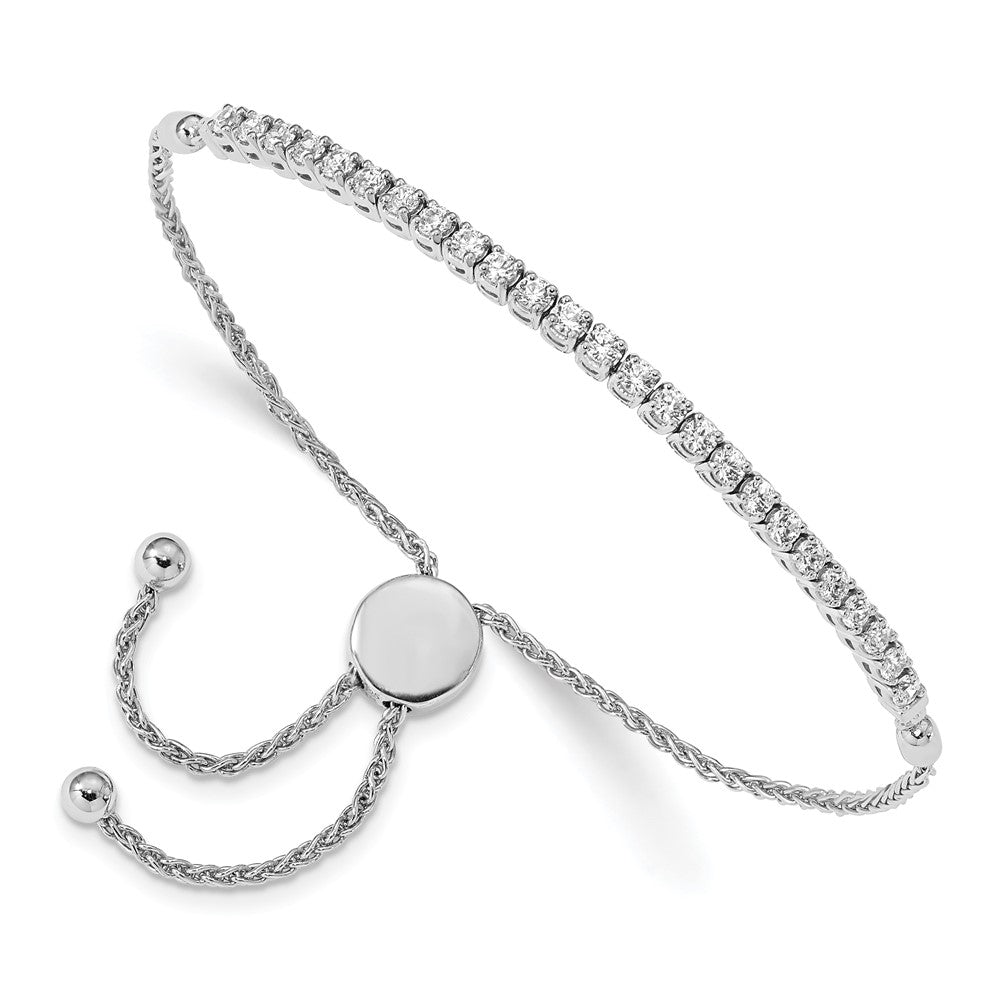 14k White Gold Polished Complete 1 carat AA Diamond Adjustable Bracelet