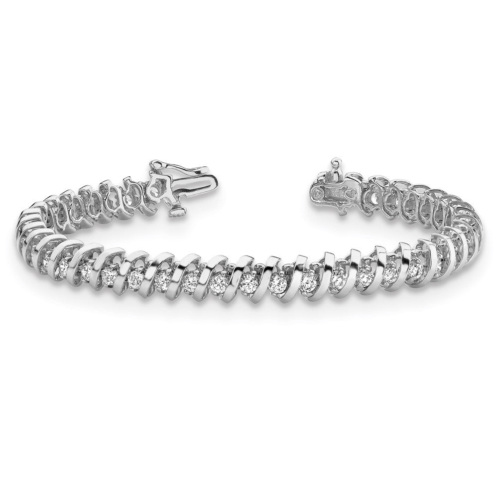 14k White Gold Complete 0.93 carat Round AA Diamond Fancy Spiral 7 inch Tennis Bracelet - View 3