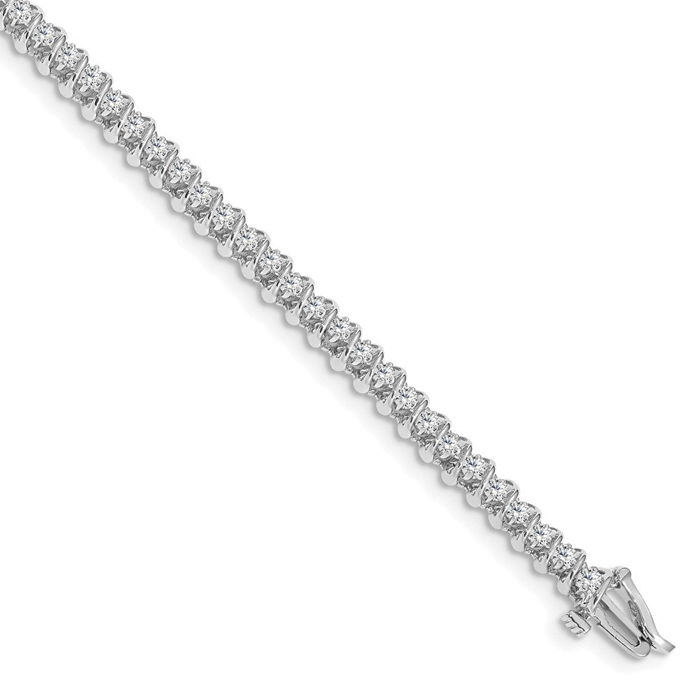 14k White Gold Complete 0.93 carat Round AA Diamond Fancy Spiral 7 inch Tennis Bracelet - View 1