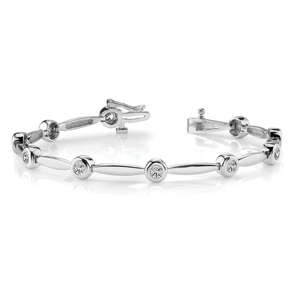 14k White Gold Complete 1/2 carat Round VS Diamond Bezel Curved Bar Link 7 inch Bracelet - View 3