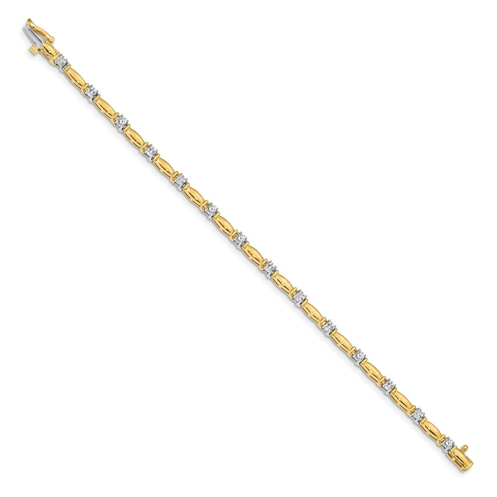 14k Two-tone Complete 1 carat Round A Diamond Curved Bar Link 7 inch Tennis Bracelet - View 2