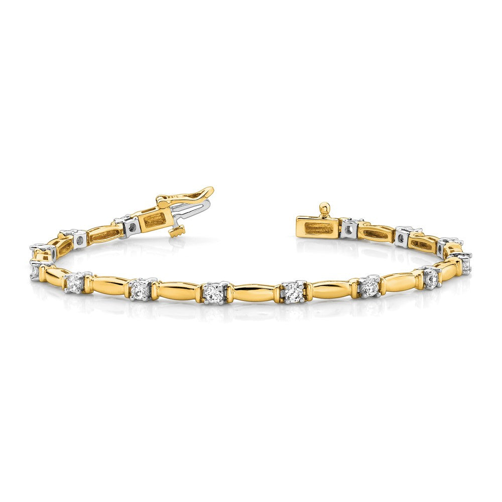 14k Two-tone Complete 1 carat Round A Diamond Curved Bar Link 7 inch Tennis Bracelet - View 3