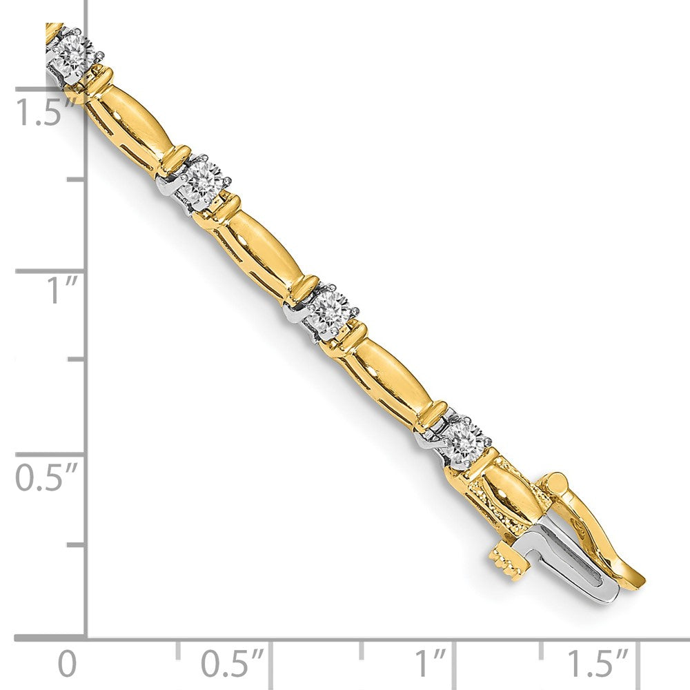 14k Two-tone Complete 1 carat Round A Diamond Curved Bar Link 7 inch Tennis Bracelet - View 4