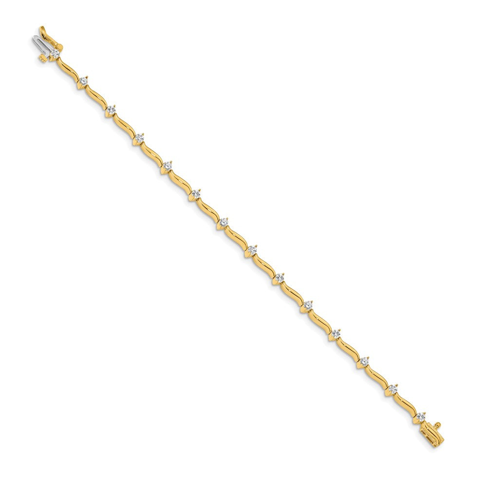 14k Complete 1 carat  Round A Diamond 2-prong Wavy Bar Link 7 inch Tennis Bracelet - View 2