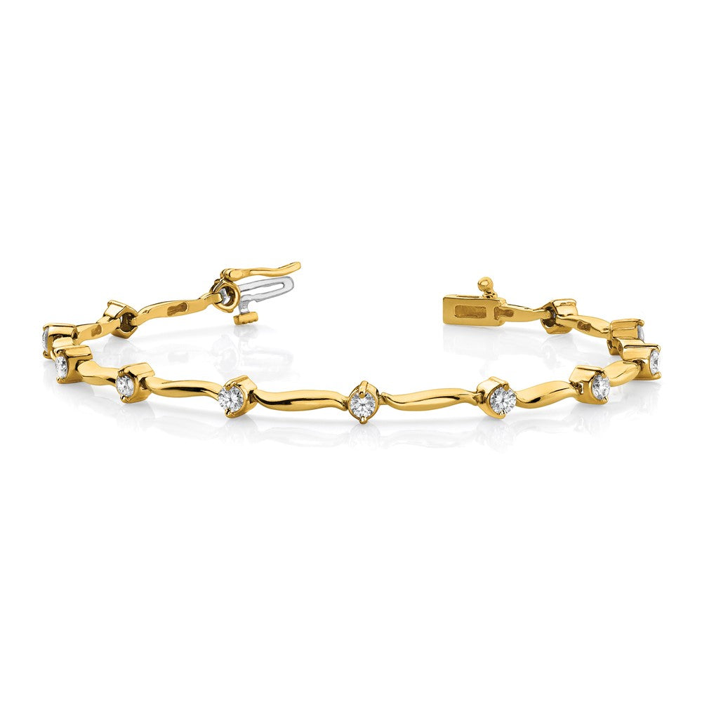 14k Complete 1 carat  Round A Diamond 2-prong Wavy Bar Link 7 inch Tennis Bracelet - View 3