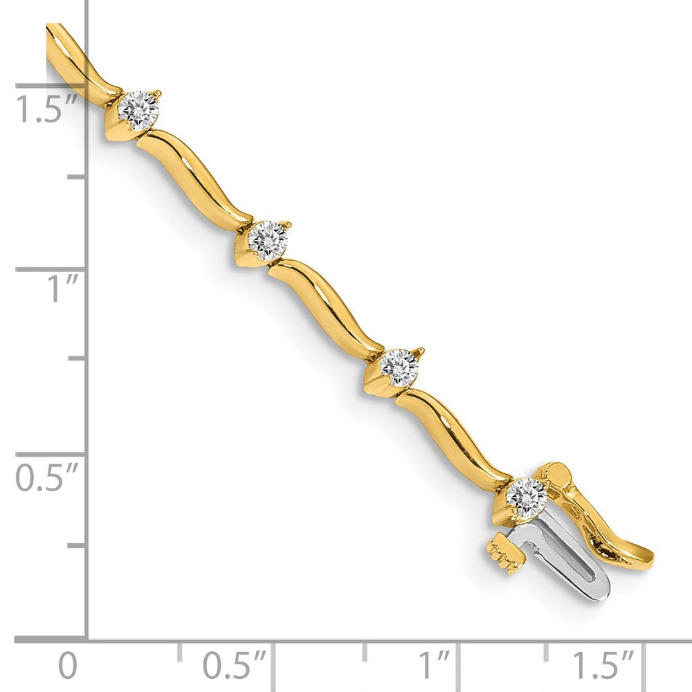 14k Complete 1 carat  Round A Diamond 2-prong Wavy Bar Link 7 inch Tennis Bracelet - View 4