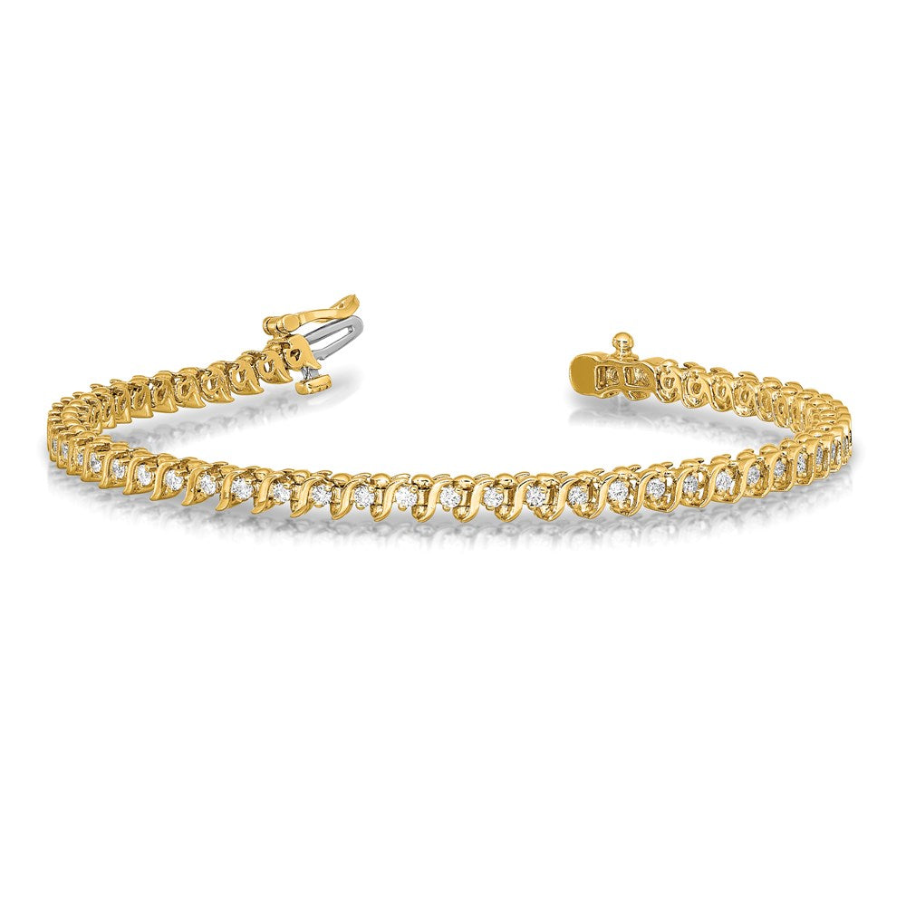 14k Complete 7/8 carat Round AA Diamond 2-prong S-link 7 inch Tennis Bracelet - View 4
