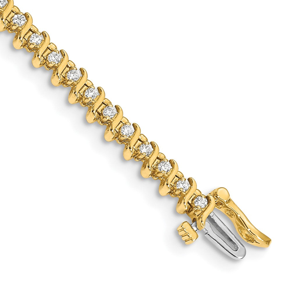 14k Complete 7/8 carat Round AA Diamond 2-prong S-link 7 inch Tennis Bracelet - View 1
