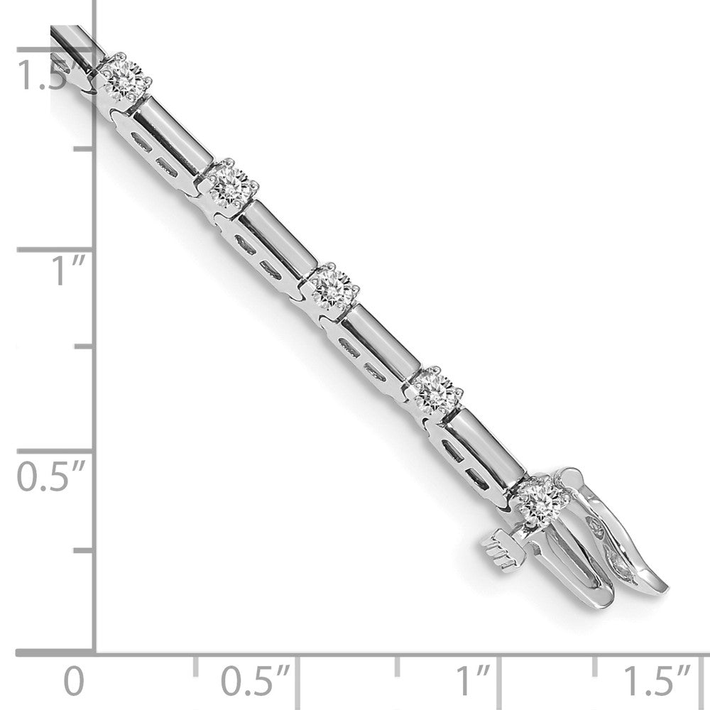 14k White Gold Complete 1 carat Round A Diamond Bar Link 7 inch Tennis Bracelet - View 4