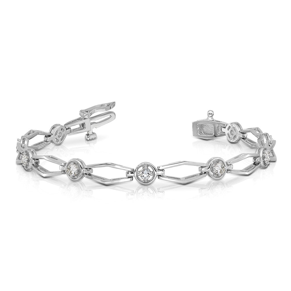 14k White Gold Complete 3/4 carat Round VS Diamond Fancy Link 7 inch Bracelet - View 3