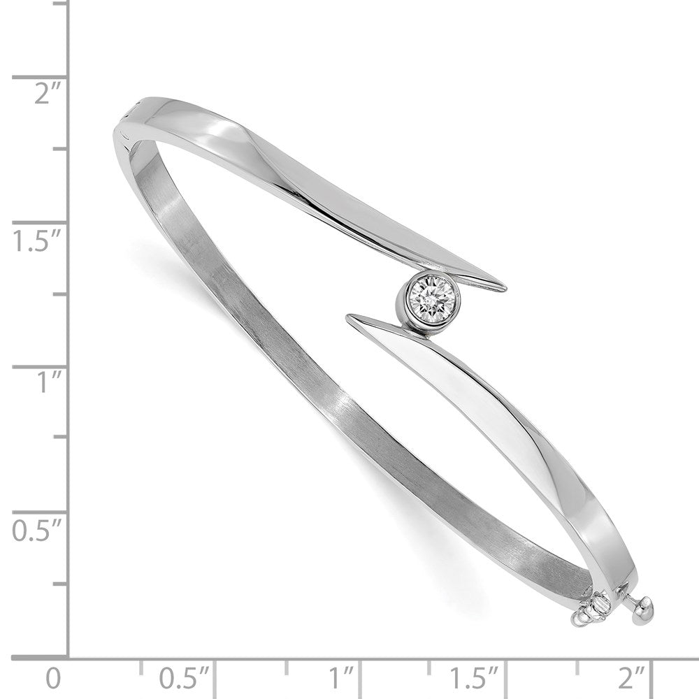 14k White Gold Complete 1/4 carat AAA Diamond Hinged Oval Bangle Bracelet - View 2
