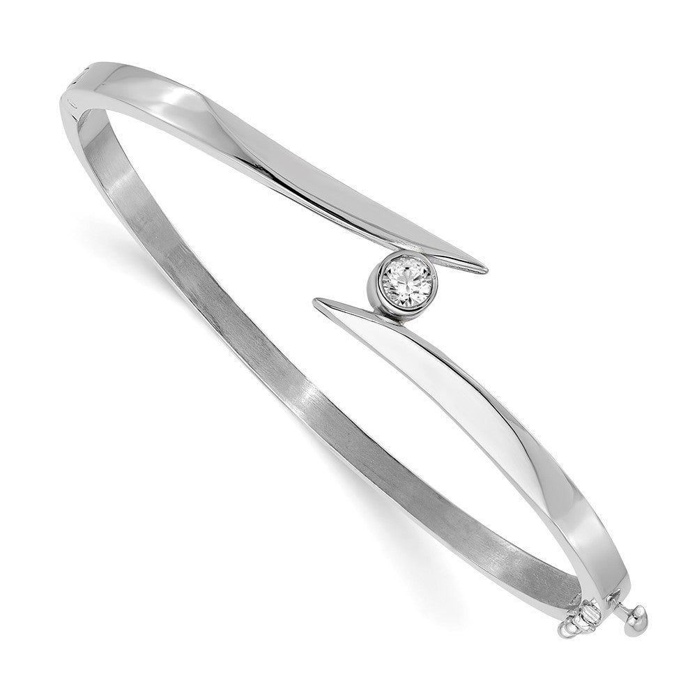 14k White Gold Complete 1/4 carat AA Diamond Hinged Oval Bangle Bracelet - View 1