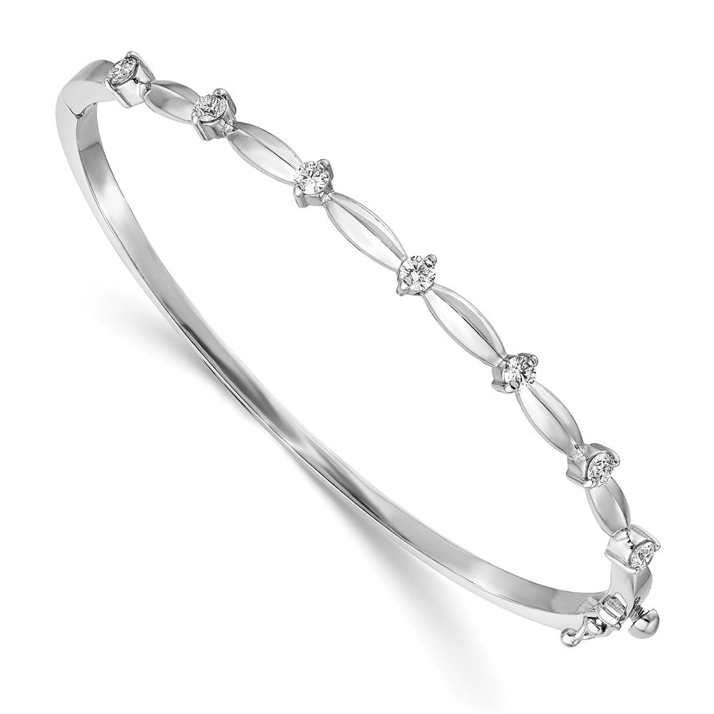 14k Complete 1/2 carat White Gold AAA Diamond Hinged Oval Bangle Bracelet - View 1