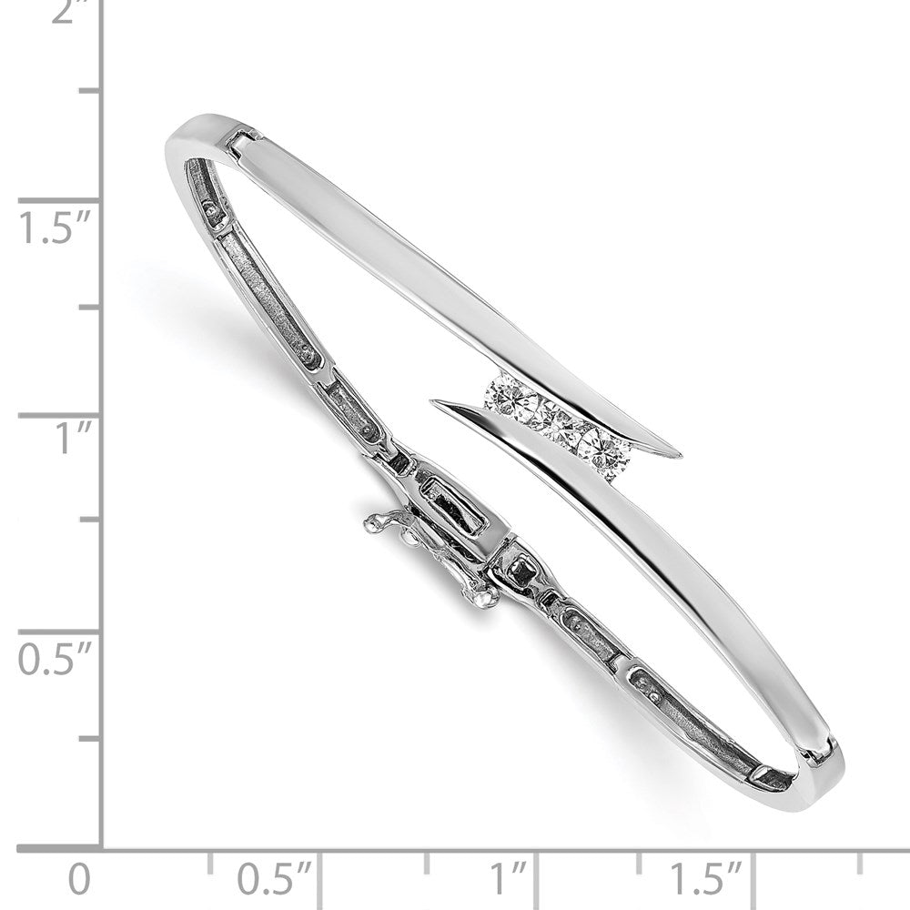 14k White Gold Complete 3-Stone 1/4 carat VS Diamond Hinged Bangle Bracelet - View 2