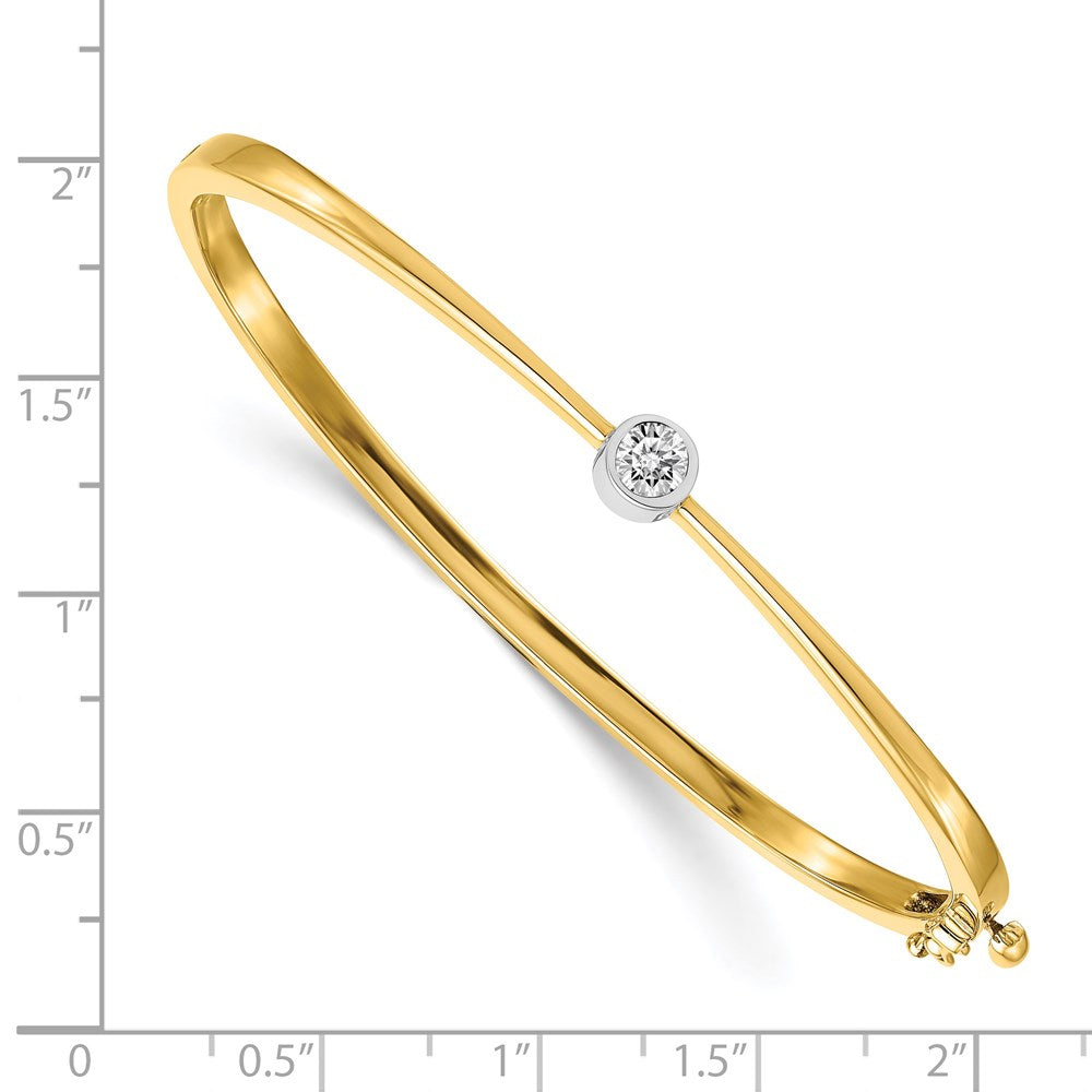 14k Two-tone Complete 1/4 carat AA Diamond Hinged Oval Bangle Bracelet - View 2