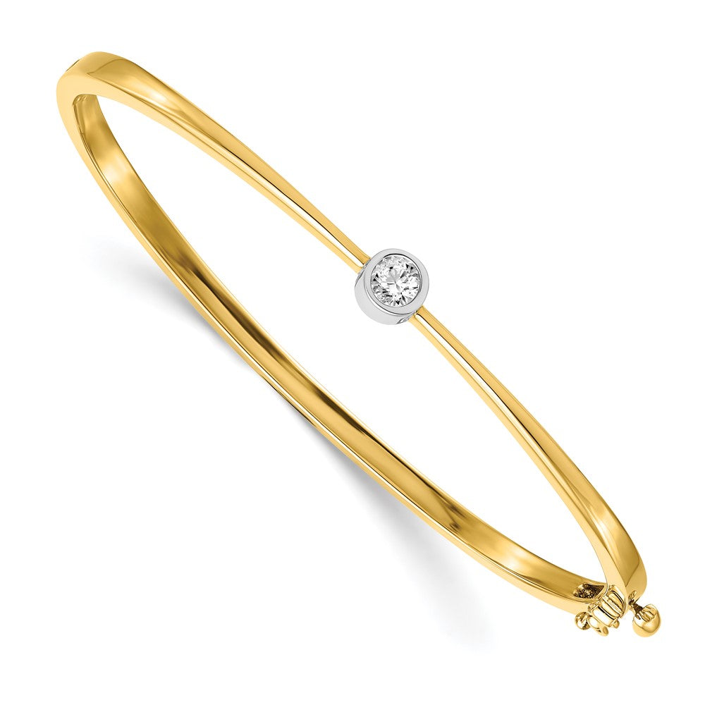 14k Two-tone Complete 1/4 carat AAA Diamond Hinged Oval Bangle Bracelet - View 1
