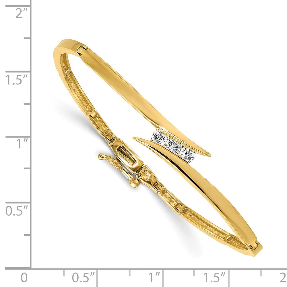 14k Complete 3-Stone 1/4 carat AA Diamond Hinged Bangle Bracelet - View 2