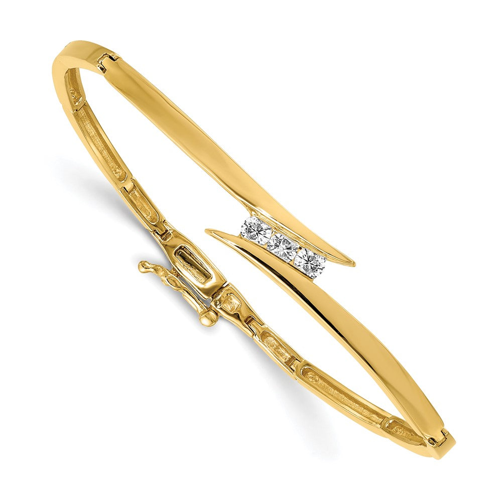 14k Complete 3-Stone 1/4 carat AA Diamond Hinged Bangle Bracelet - View 1