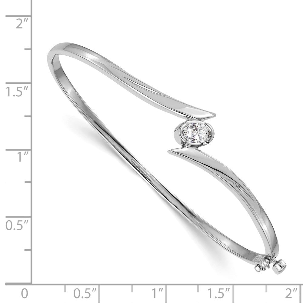 14k White Gold Complete 3/8 carat Oval  AAA Diamond Hinged Oval Bangle Bracelet - View 2
