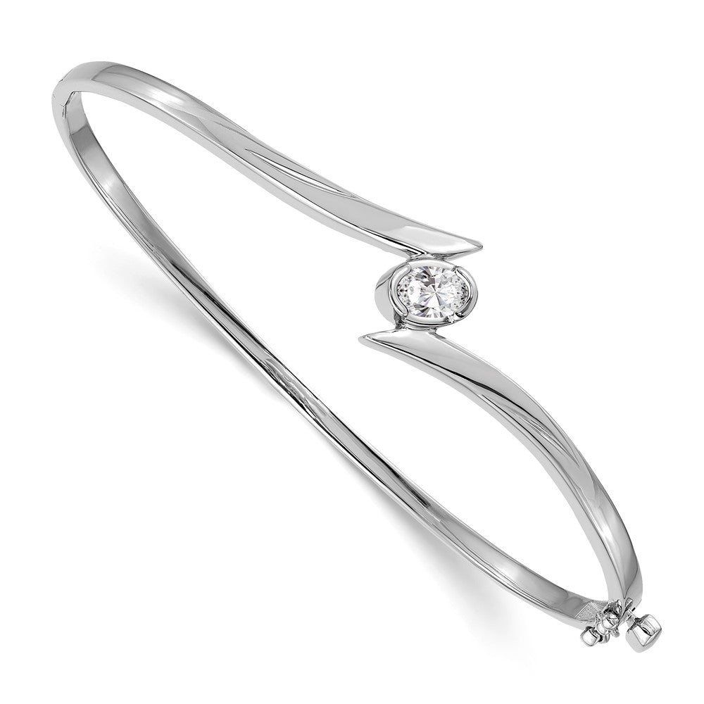14k White Gold Complete 3/8 carat Oval  AAA Diamond Hinged Oval Bangle Bracelet - View 1