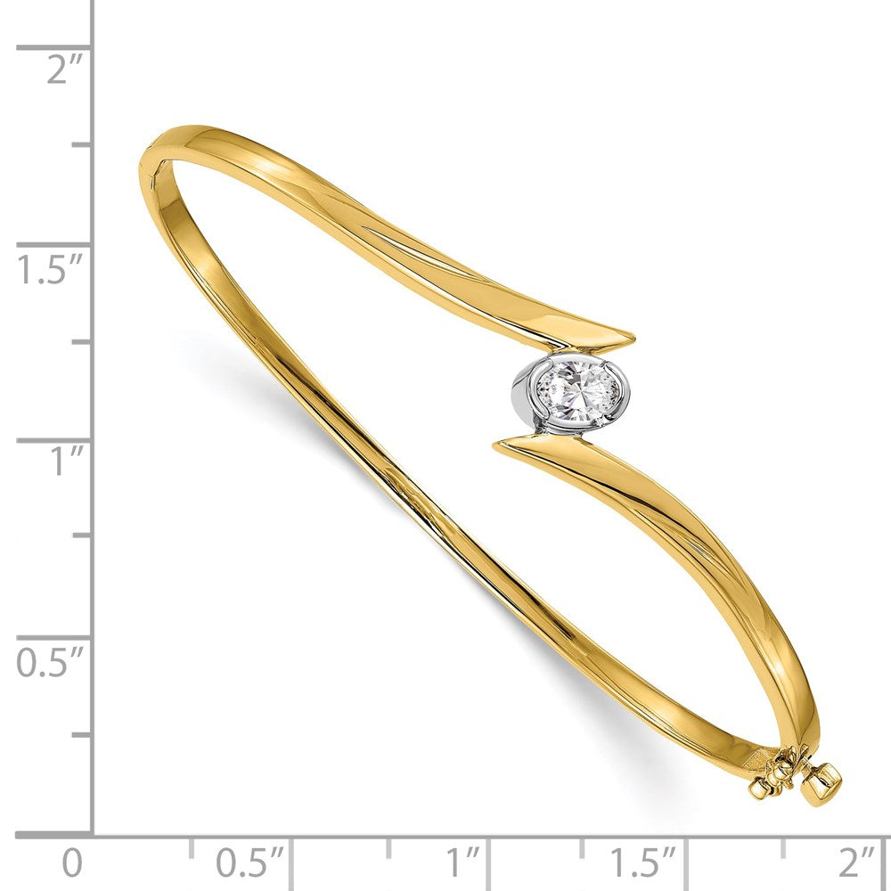 14k Two-tone Complete 3/8 carat Oval  AAA Diamond Hinged Oval Bangle Bracelet - View 2