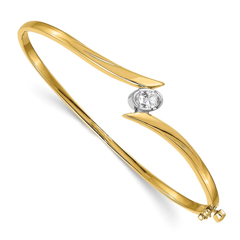 14k Two-tone Complete 3/8 carat Oval  AAA Diamond Hinged Oval Bangle Bracelet - View 1