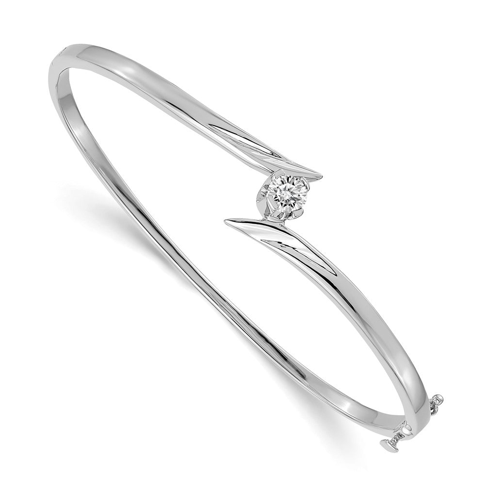 14k White Gold Complete 1/4 carat AAA Diamond Hinged Oval Bangle Bracelet - View 1