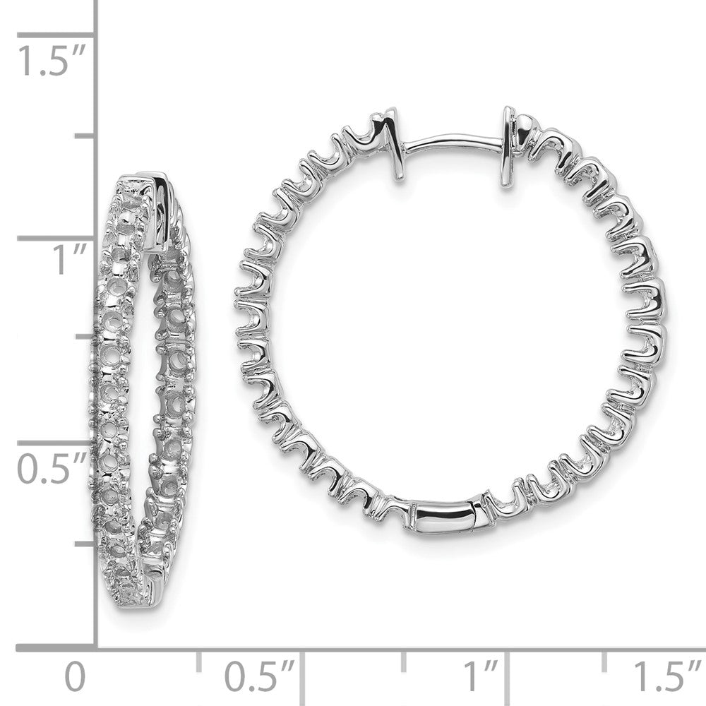 14k White Gold Diamond In/Out Hinged Hoop Earrings - Image 2
