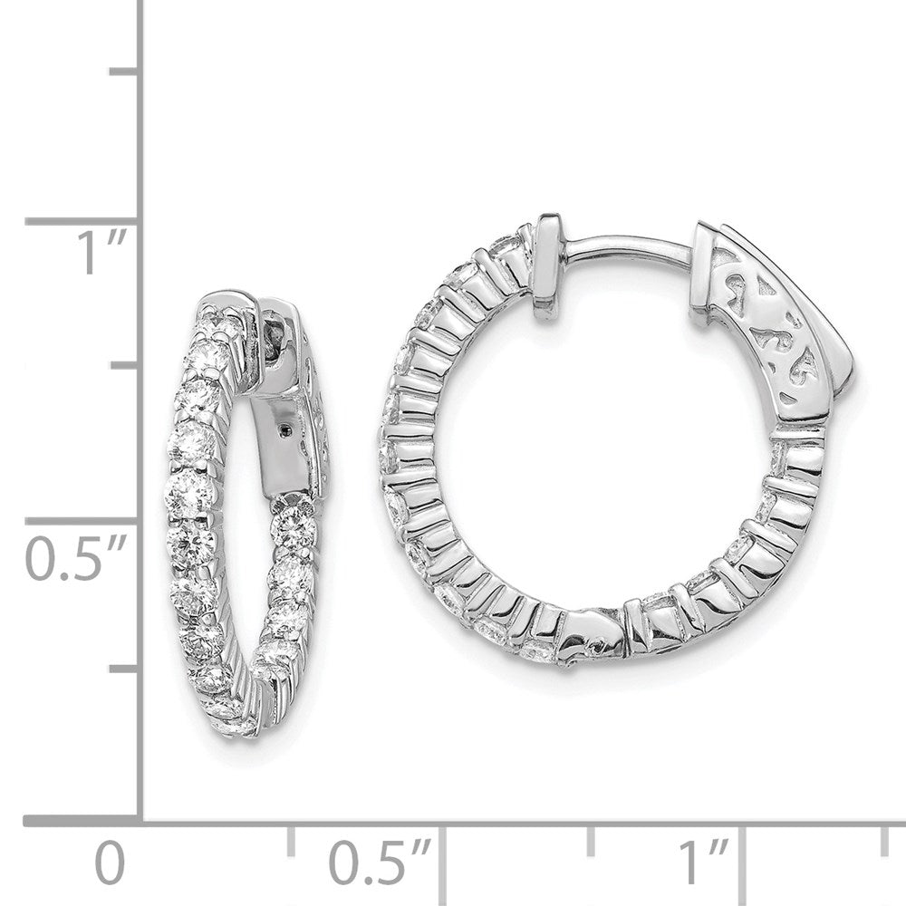14k White Gold Diamond Round Hoop w/Safety Clasp Earrings - View 4