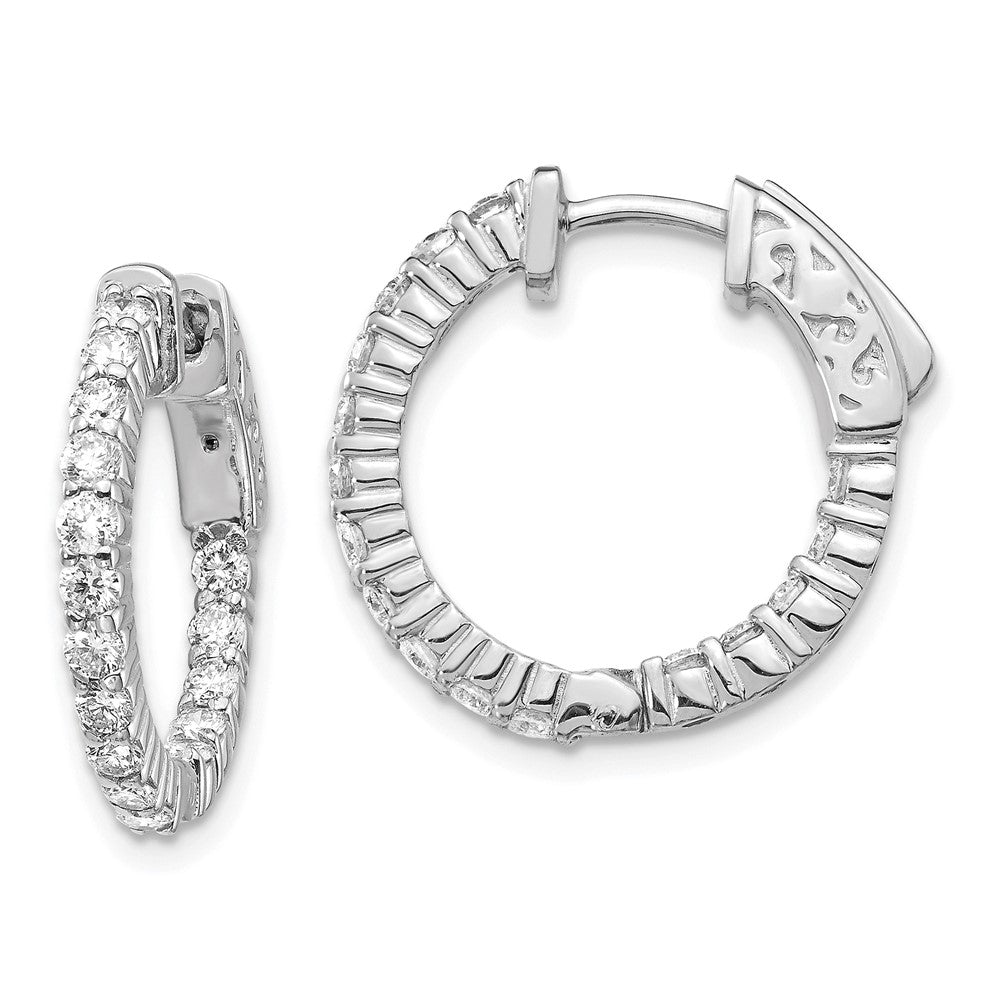 14k White Gold Diamond Round Hoop w/Safety Clasp Earrings - View 1