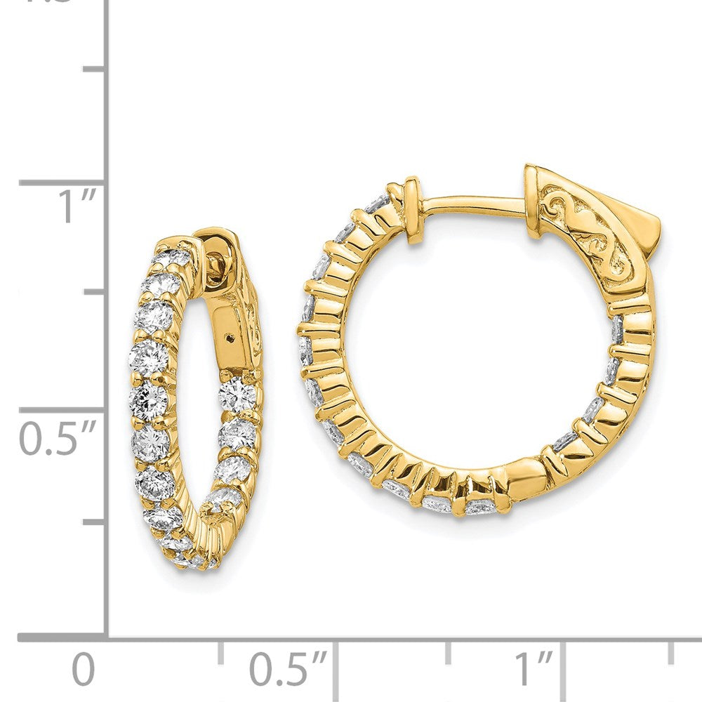 14k Diamond Round Hoop w/Safety Clasp Earrings - View 2