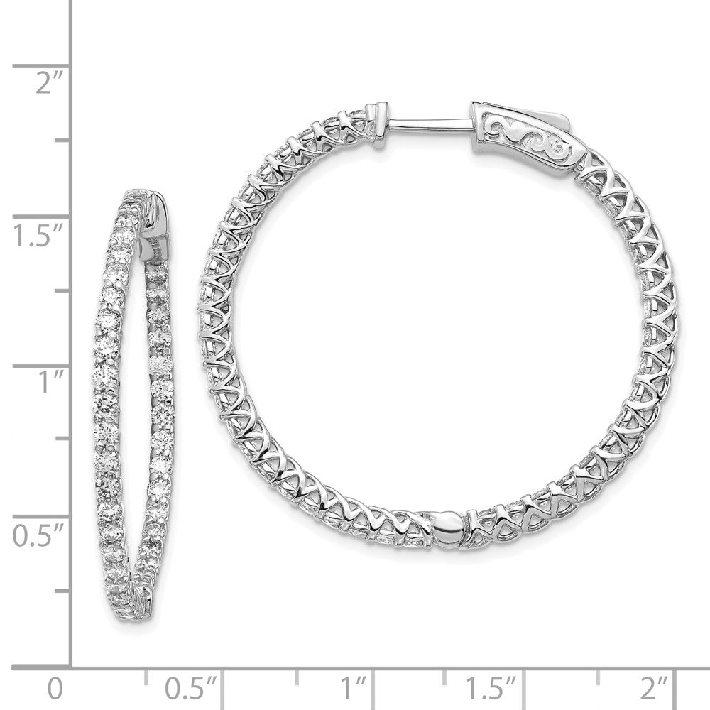 14k White Gold Diamond Round Hoop w/Safety Clasp Earrings - View 2