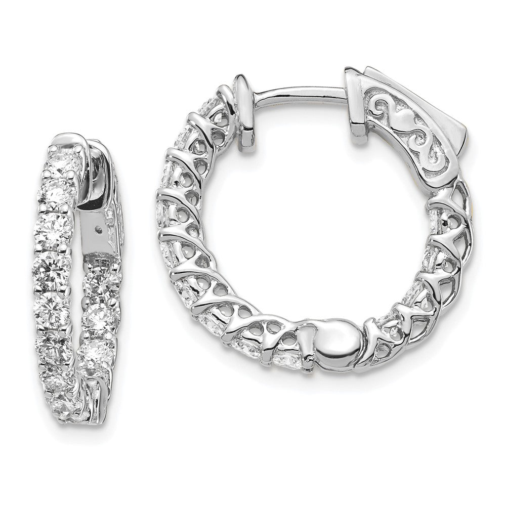 14k White Gold Diamond Round Hoop w/Safety Clasp Earrings - View 1