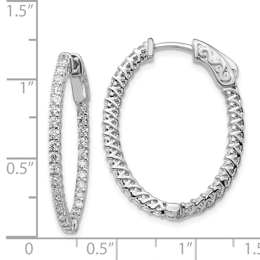 14k White Gold 1.2 carat Diamond Oval In/Out Hoop w/Safety Clasp Earrings