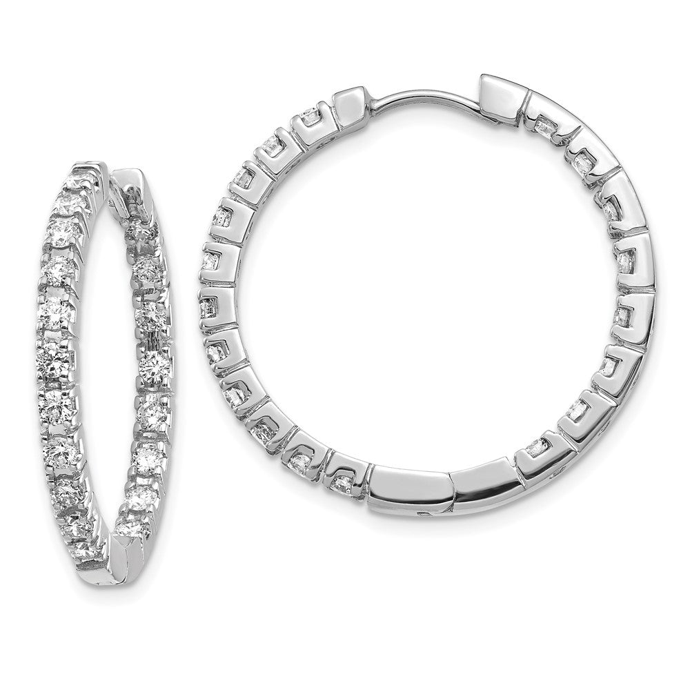 14k White Gold Diamond In/Out Hinged Hoop Earrings - Image 1