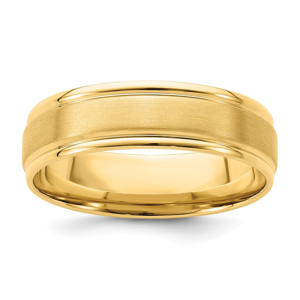 14k Yellow Gold 6mm Heavyweight Comfort Fit Brushed Satin/Polished Grooved Edge Wedding Band Size 13.5 - View 1
