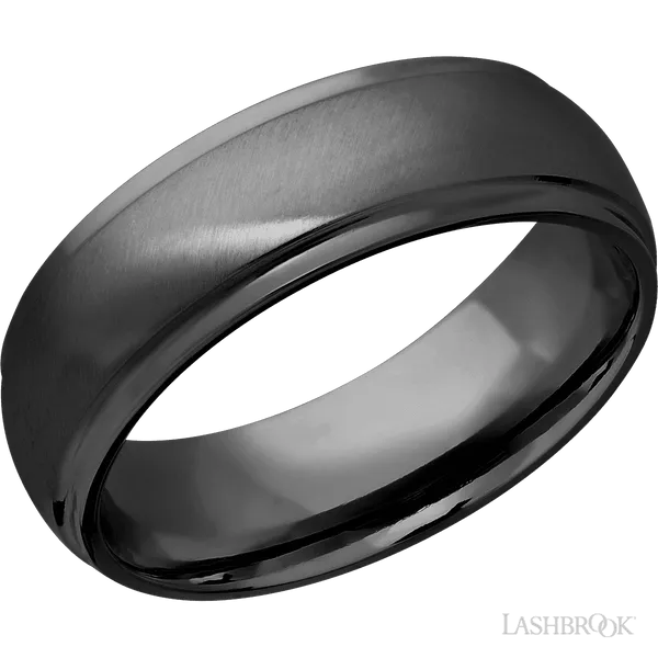 This Zirconium wedding band features a domed style with a domed setting. The piece is polished and elegant, crafted without diamonds for a refined finish.