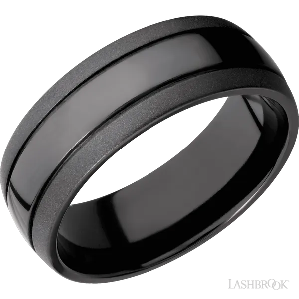 This Zirconium wedding band features a domed style with a domed setting. The piece is polished and elegant, crafted without diamonds for a refined finish.
