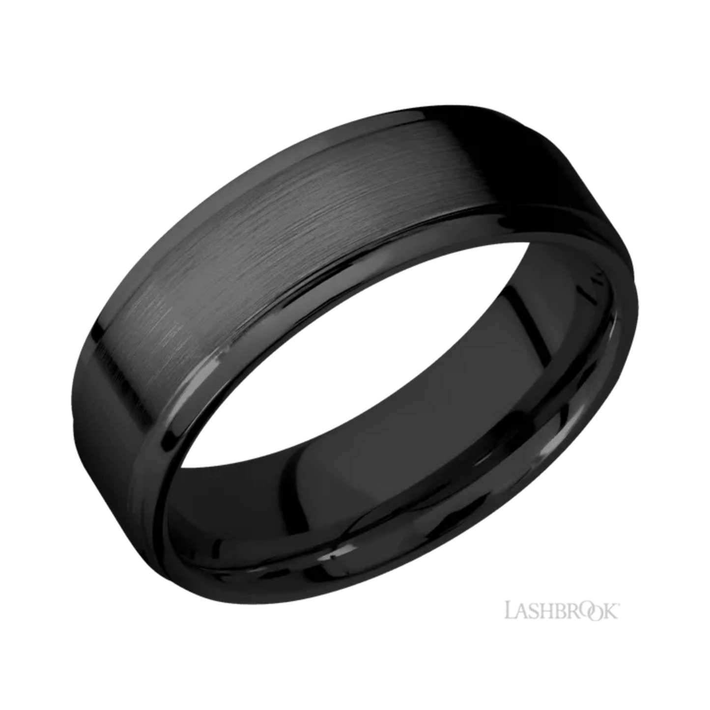 Satin Wedding Band Zirconium – 7 mm Flat Grooved Edges