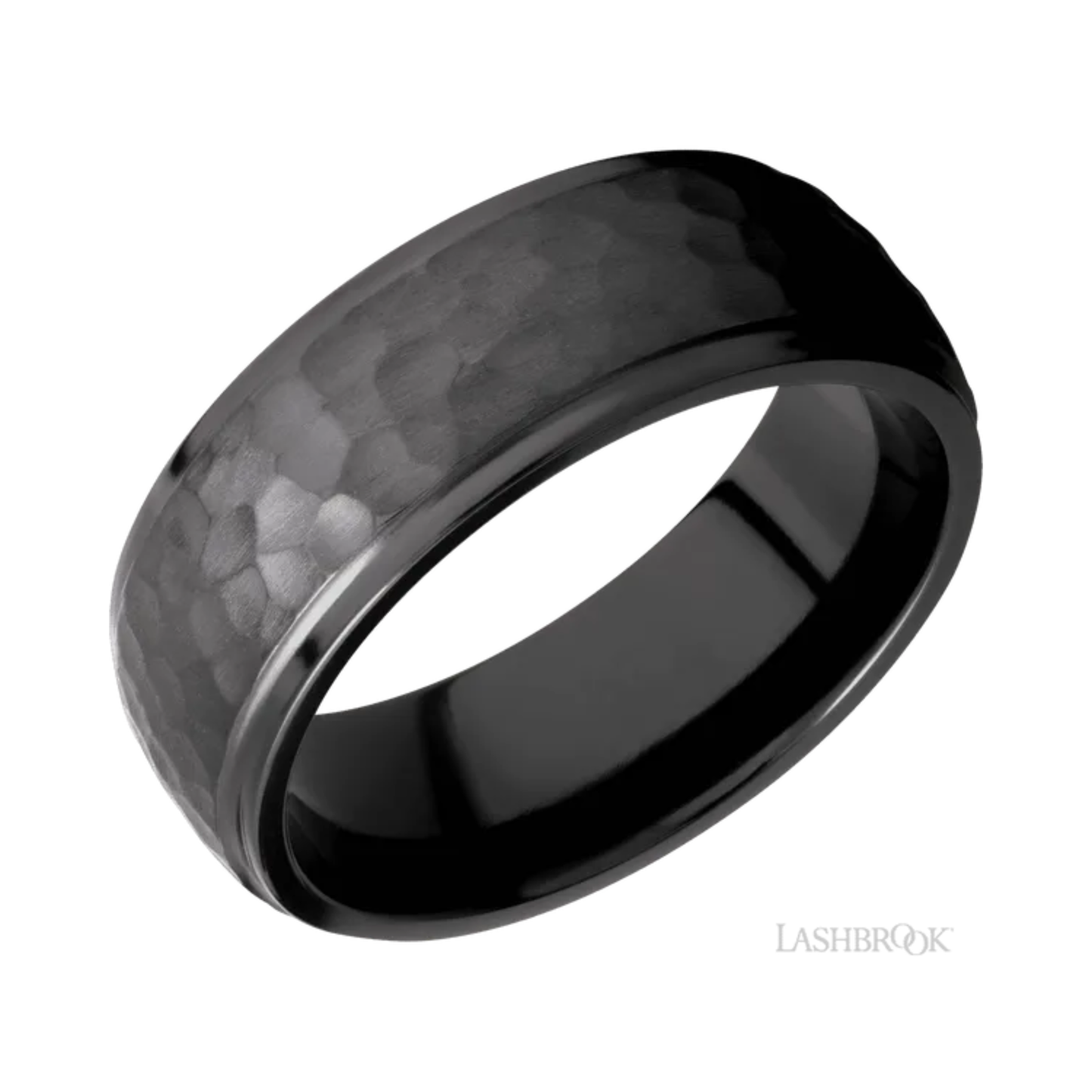 Hammer Wedding Band Zirconium – 8 mm Domed Stepped Down Edges
