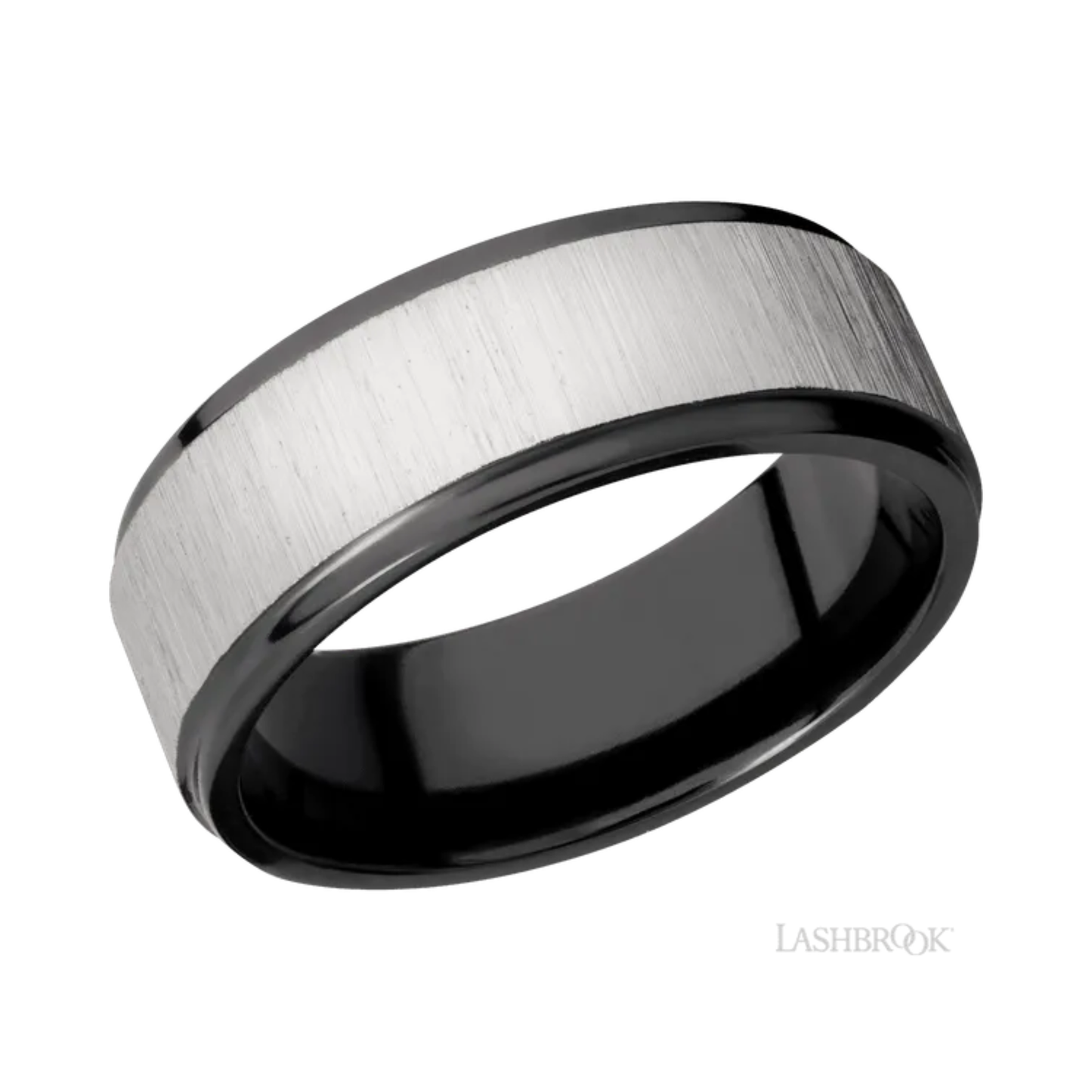 Crosssatinsilver Wedding Band Zirconium – 8 mm Flat Grooved Edges