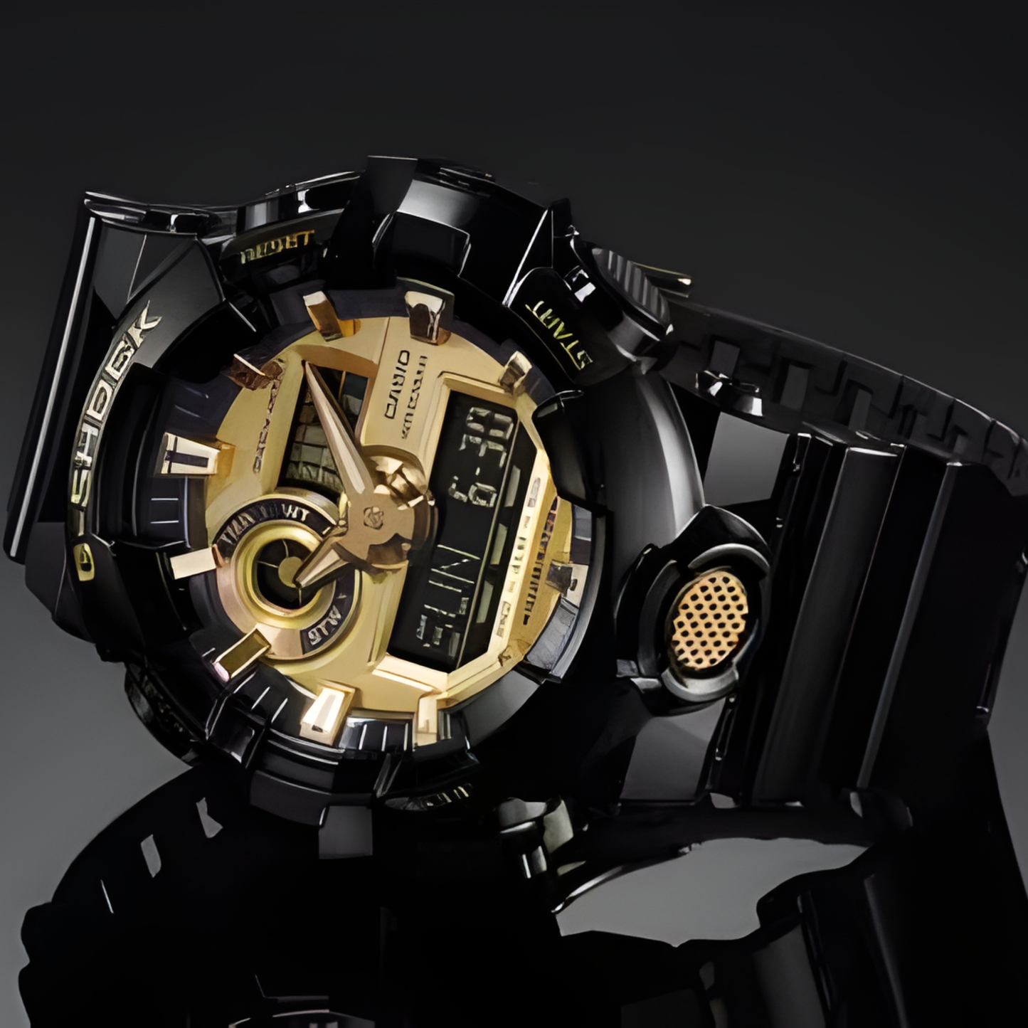 G-SHOCK GA710 Series Black/Gold Large Analog-Digital Watch 57.5mm