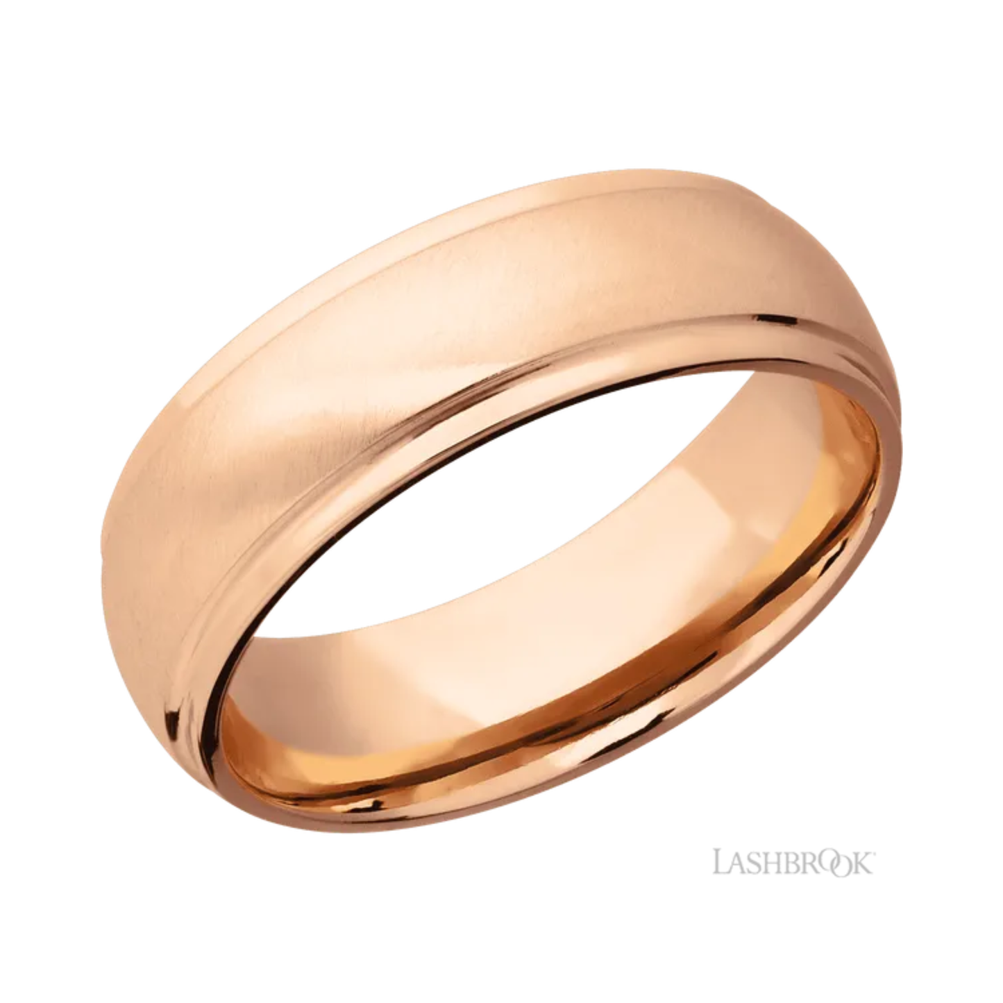 Lashbrook Anglesatin Wedding Band 14K Rose Gold – 7 mm Domed Stepped Down Edges