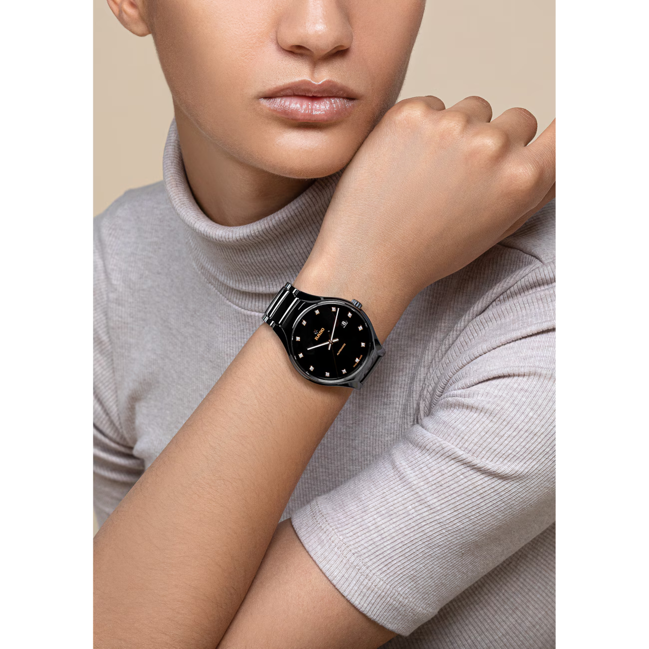 Rado True Round Diamonds Black Ceramic Automatic Watch 40 mm