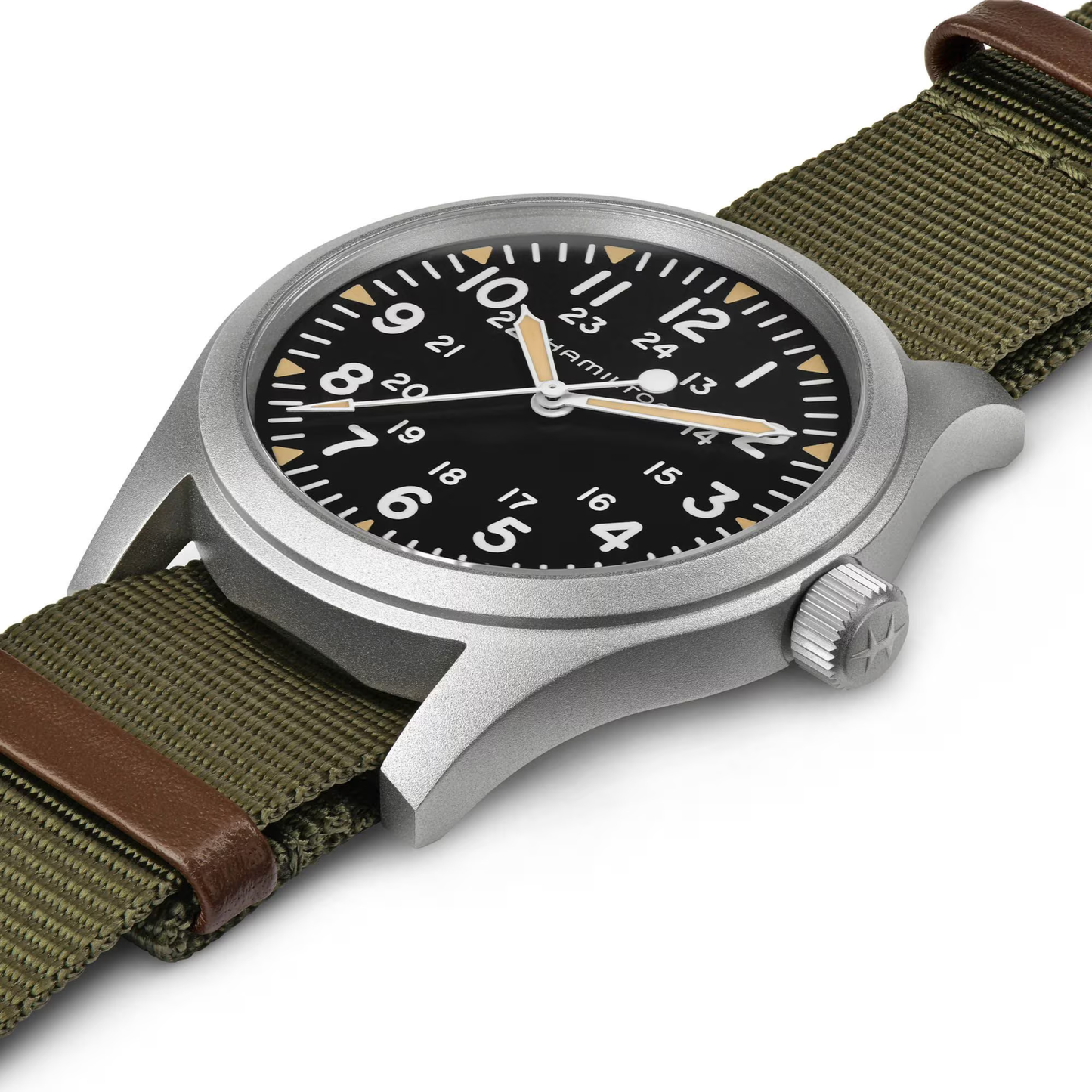 Hamilton Khaki Field Mechanical Green Strap Black Dial Watch 42mm