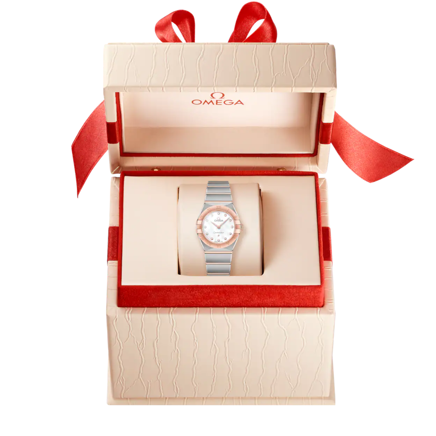 Omega Constellation Diamonds Sedna Gold Steel White Dial Watch 25 mm