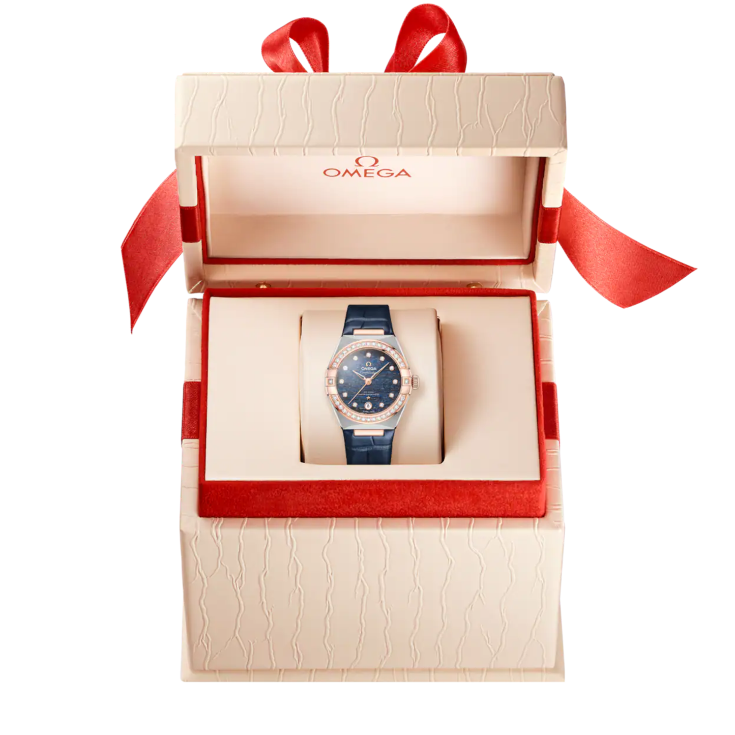 Omega Constellation Diamonds Blue Sedna Gold Steel Automatic Watch 29 mm